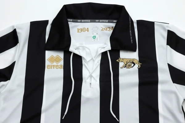 Righe verticali bianconere della maglia 120 anni Siena F.C., stile rétro.